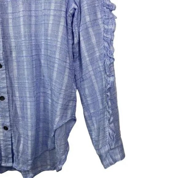 VINTAGE HAVANA BLUE PLAID LONG SLEEVE W/RUFFLES BUTTON FRONT SHIRT SMALL-EUC - Picture 2 of 6